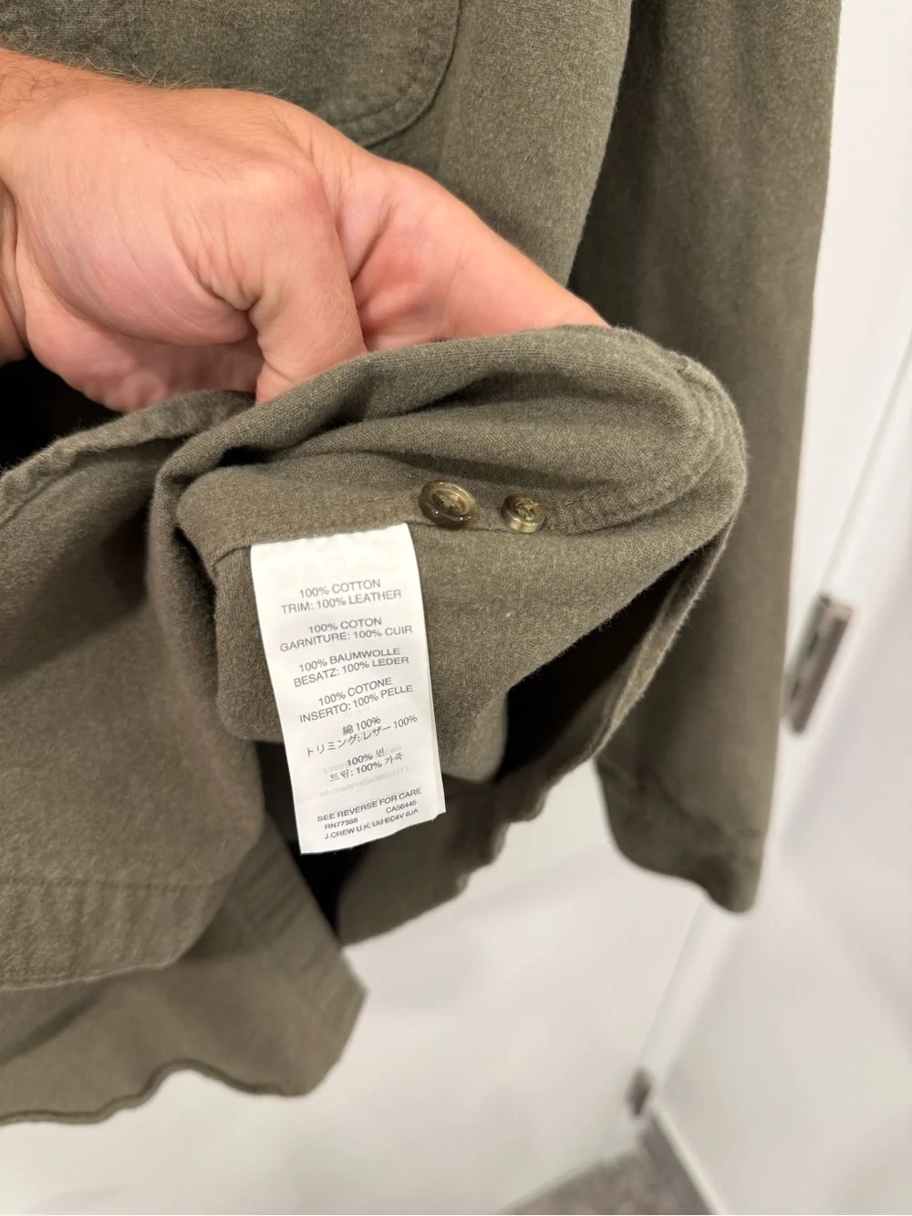 J. Crew Olive Green Button-Down Shirt with Tan Leather Elbow Patches